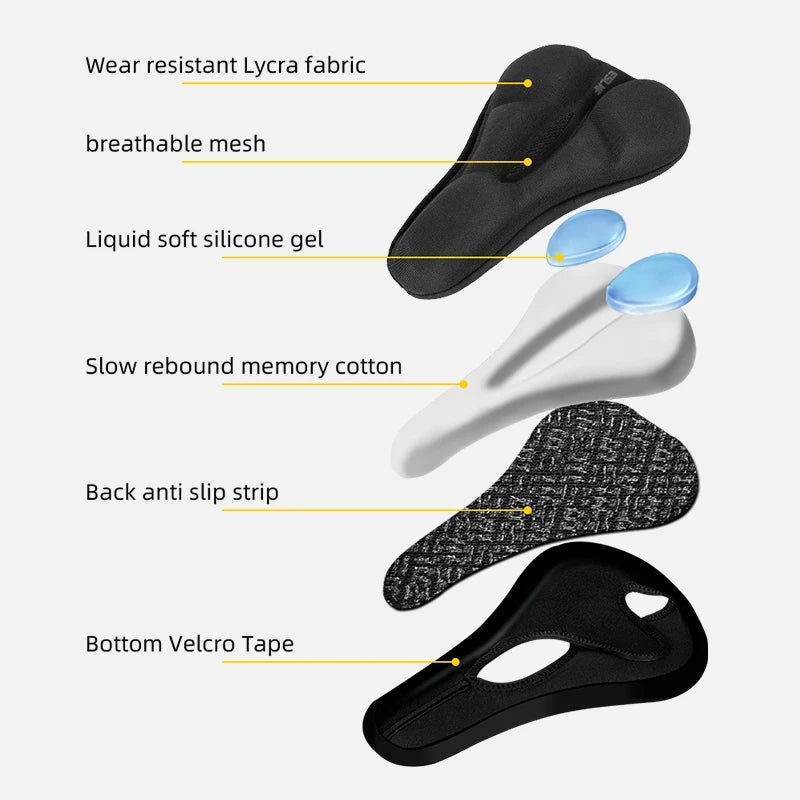 Funda de sillín de bicicleta ESLNF – Cojín de asiento de espuma de silicona con rebote y cubierta impermeable, cómodo y transpirable, para MTB y ciclismo de carretera.
