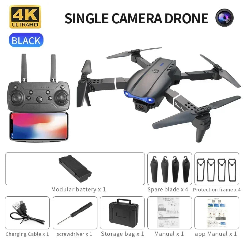 Nuevo dron E99 Pro HD 4K – Quadcopter RC plegable con doble cámara, modo de altura estable, Wi-Fi para fotografía aérea y entretenimiento.