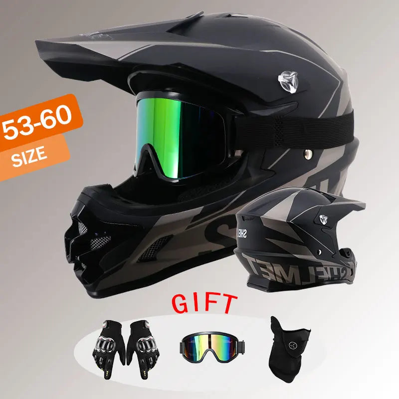 Motorcycle Helmet Off-Road Safety Riding Equipment Four Season Universal cross Helmet 3-Piece Set Goggles Gloves Face Mask