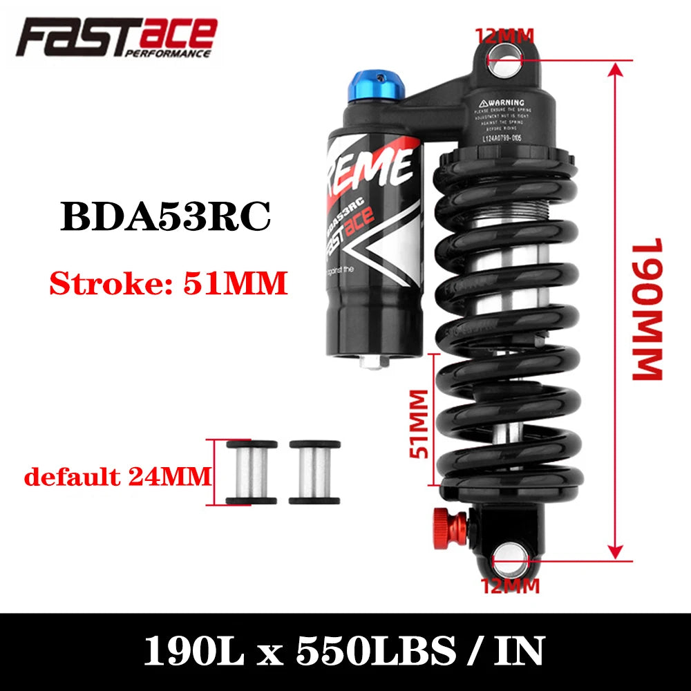 Amortiguador trasero para bicicleta MTB Fastace DBA53RC, suspensión de muelle para downhill, 265 mm, 550 lbs, soft tail, absorber para bicicleta.