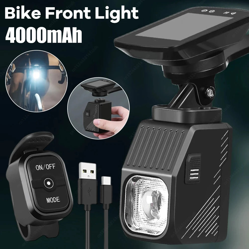 Luz delantera para bicicleta de 1000 lúmenes, lámpara LED potente para bicicleta, linterna frontal para MTB, recargable por USB tipo C, faro para ciclismo con control remoto