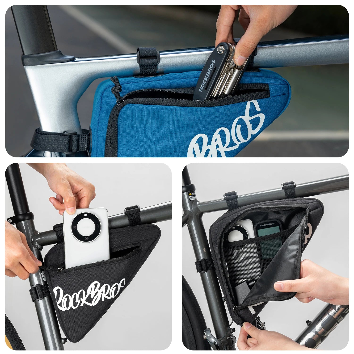 Bolsa para bicicleta ROCKBROS, bolsa triangular para tubo superior, bolsa frontal para cuadro, bolsa para herramientas MTB y bicicleta de carretera, bolsa de sillín, equipo de ciclismo