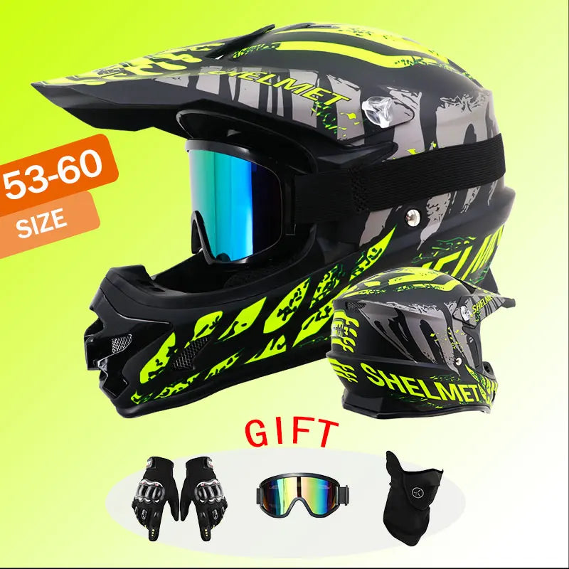 Motorcycle Helmet Off-Road Safety Riding Equipment Four Season Universal cross Helmet 3-Piece Set Goggles Gloves Face Mask