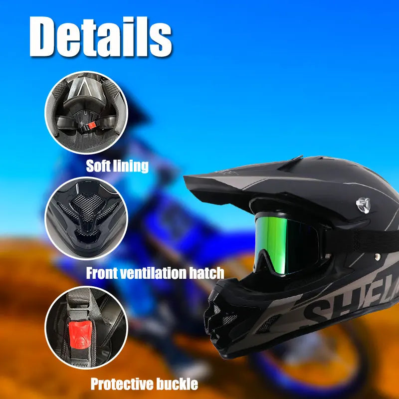 Motorcycle Helmet Off-Road Safety Riding Equipment Four Season Universal cross Helmet 3-Piece Set Goggles Gloves Face Mask