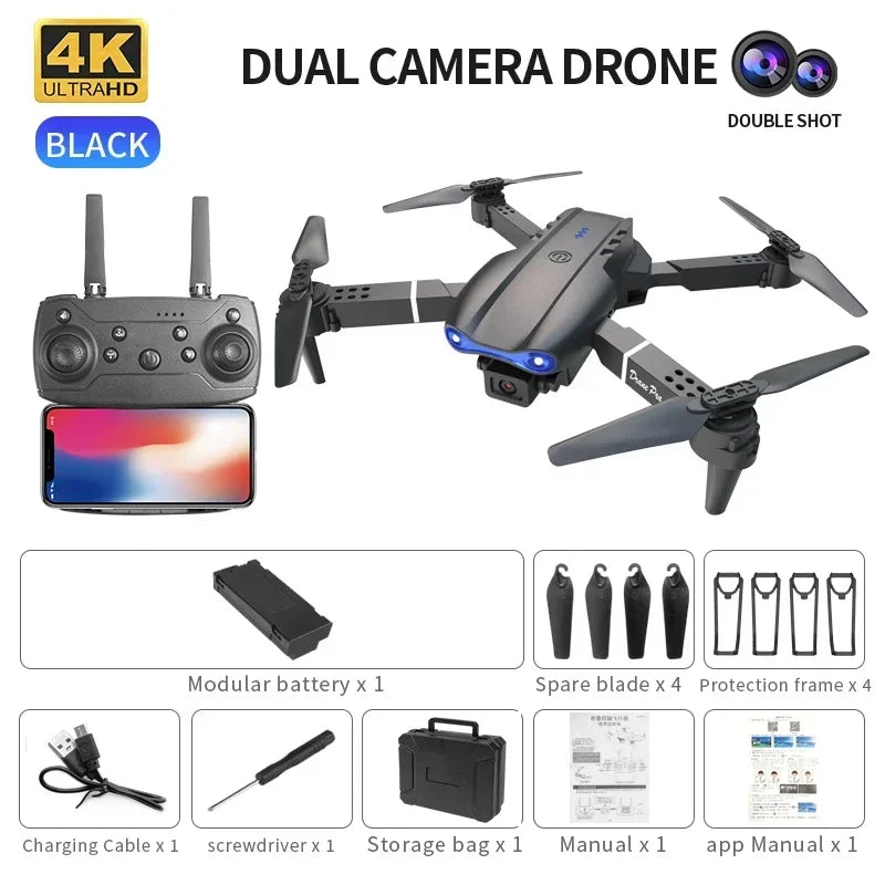 Nuevo dron E99 Pro HD 4K – Quadcopter RC plegable con doble cámara, modo de altura estable, Wi-Fi para fotografía aérea y entretenimiento.